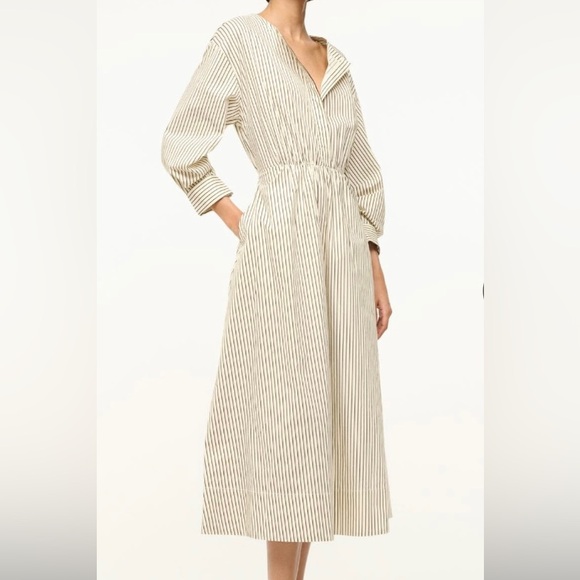 STAUD Cafu Dress Ivory/Dark Oak Micro Stripe Size Small - Picture 2 of 8